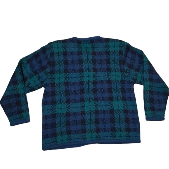 Vintage Crystal Kobe Cardigan Acryli Sweater Green Tartan Plaid Gold Buttons 80s - Picture 6 of 12